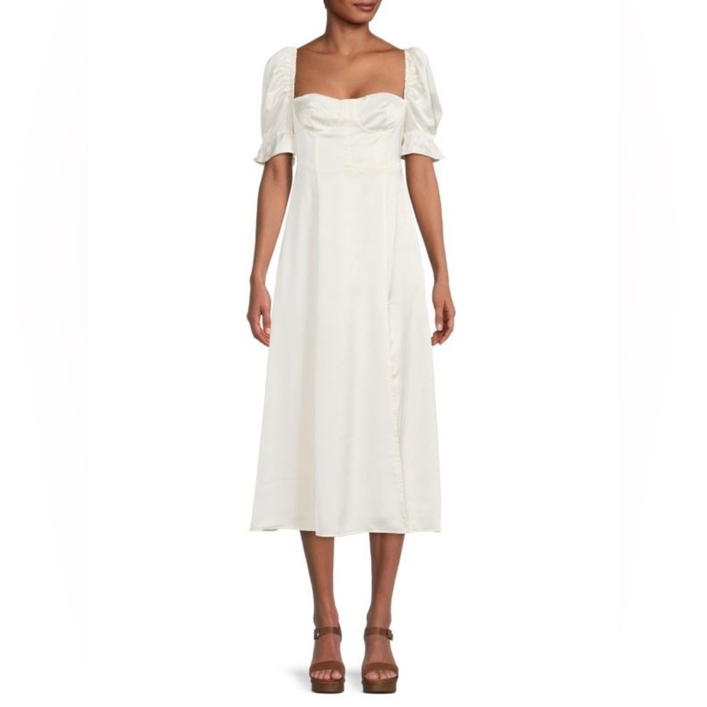 NWT WEWOREWHAT Puff Sleeve Midi Dress Ivory